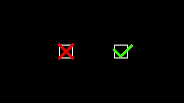 Color picture of check mark on a black background. performing tasks with marks. Distortion liquid style transition icon for your project. 4K video animation for motion graphics and compositing.