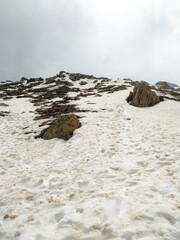 Beautiful snow covered mountain with rain weather in Manali Himachal Pradesh, India