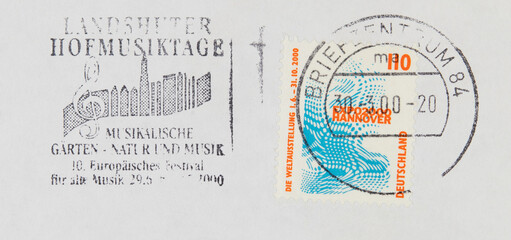 Briefmarke stamp vintage retro alt old slogan werbung Expo Hannover landshuter Hofmusiktage bayern...