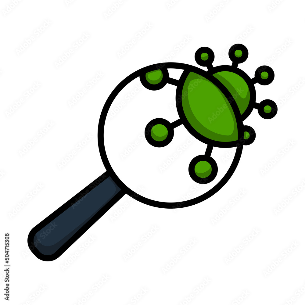 Sticker magnifier over coronavirus molecule icon