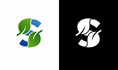 Initial Letter S With Leaf Logo design vector graphic concept illustrations. Green leaf logo Template vector Design