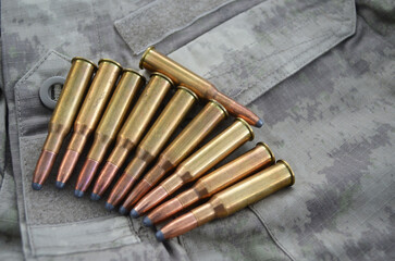 Ammunition 7,62x54 with camo background