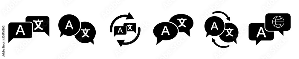 Fototapete vector icons set with language translation on white background. online language translation icon wit