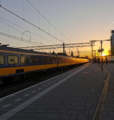 Netherlands trainstation sunset  