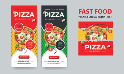 Healthy fast food menu or pizza social media marketing roll-up banner post.