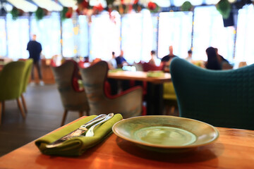 restaurant interior blurred background room serving