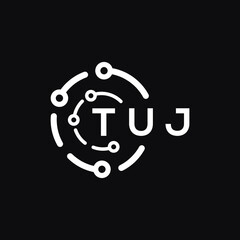 TUJ technology letter logo design on black  background. TUJ creative initials technology letter logo concept. TUJ technology letter design.
