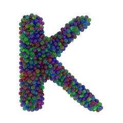 Letter K made of colorful glass balls, isolated on white, 3d rendering