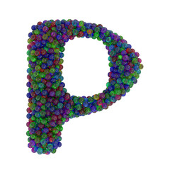 Letter P made of colorful glass balls, isolated on white, 3d rendering