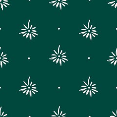 Fototapeta na wymiar Simple abstract seamless vector pattern. Dark green background, small light ornament. For fabric prints, textile products, men's shirts and accessories.
