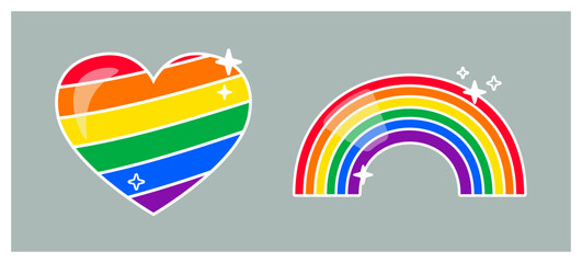 Pride LGBTQ+ icon set, LGBTQ+ related symbols set in rainbow colors. Gay Pride Month