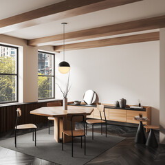 Corner view on bright empty living room interior