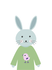 Illustration with cute bunny. Isolated on white background vector illustration.