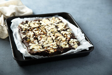 Traditional homemade brownie with almond