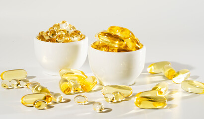 Food supplement oil filled fish oil, vitamin D, omega 3, omega 6, vitamin A,  vitamin E, flaxseed...