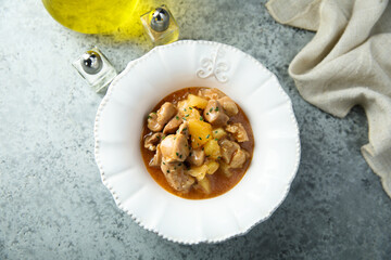 Homemade turkey ragout with pineapple