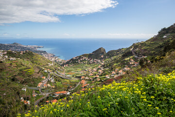 Levada hiking on Madeira with view on atlantic ocean