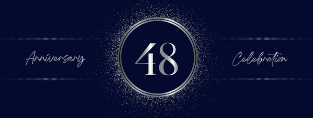 48 years anniversary celebration with silver color isolated on midnight blue background. Vector design for greeting card, birthday party, wedding, event party, and invitation card. 