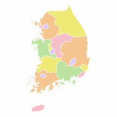 South Korea political map. Low detailed. Solid simple style. Pastel colours. Vector editable