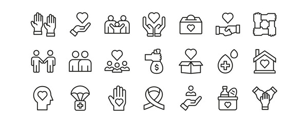 Volunteering icon set. Vector graphic illustration.	
