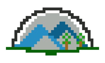 Pixel mountain on a half circle vector