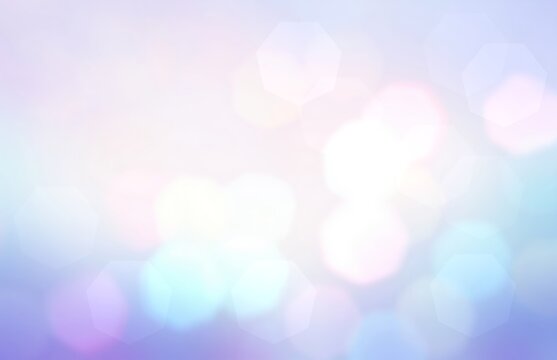 Bokeh bright lights on fantastic blue lilac azure sheen sky. Abstract airy empty background.
