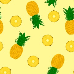 Fresh seamless pattern with pineapple. Tropical illustration