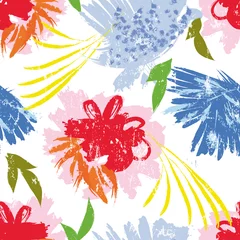 Foto op Plexiglas floral seamless background pattern, with abstract flowers, paint strokes and splashes © Kirsten Hinte