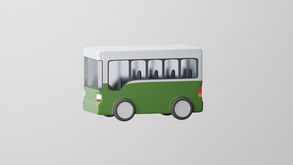 Minimalism bus, transport symbol, trip emoji. Isolated on white background. 3d rendering