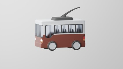 Minimalism Trolleybus, transport symbol, Electric Bus emoji. Isolated on white background. 3d rendering