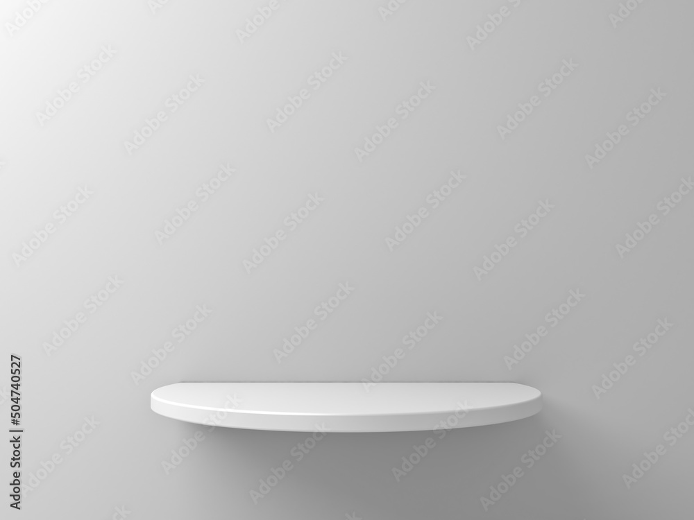 Leinwandbilder White empty shelf or display mockup round shelf isolated on white wall background with shadow minimal creative idea conceptual 3D rendering