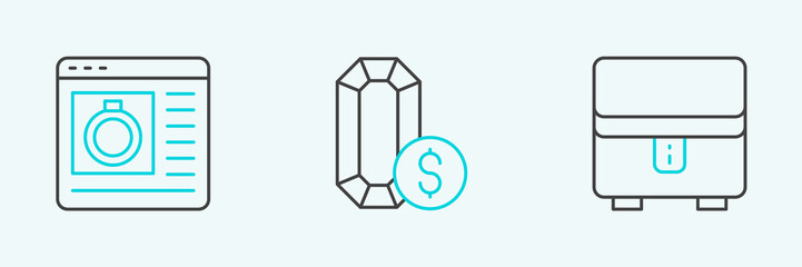 Set line Jewelry box, online shopping and icon. Vector