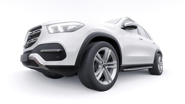 Paris. France. March 26, 2022. Mercedes-Benz GLE 2020. Expensive premium mid-size SUV for every day for work and family. car model on a white isolated background. 3d illustration