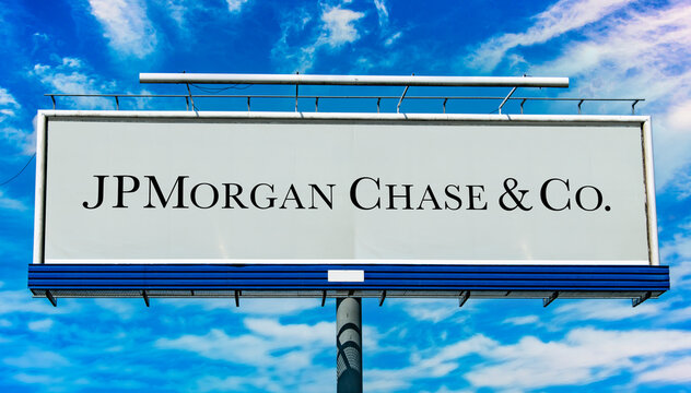 Advertisement billboard displaying logo of JPMorgan Chase & Co.