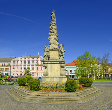 The main square in Caslav, Czech Republic. The town was founded in 1264. Historic core of the city is a protected urban area.