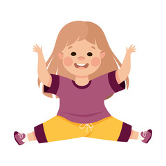 Little Girl Engaged in Physical Education Doing the Splits During Class at School Vector Illustration