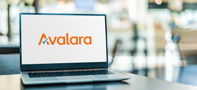 Laptop computer displaying logo of Avalara