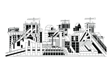 Fototapeta premium Vector illustration of a manufacturing industrial plant or factory