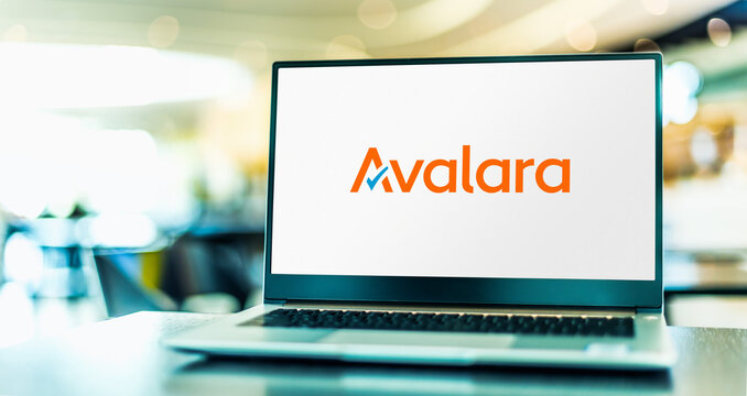 Laptop computer displaying logo of Avalara