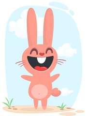Happy cute bunny cartoon. Easter vector rabbit  illustration