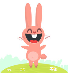 Happy cute bunny cartoon. Easter vector rabbit  illustration