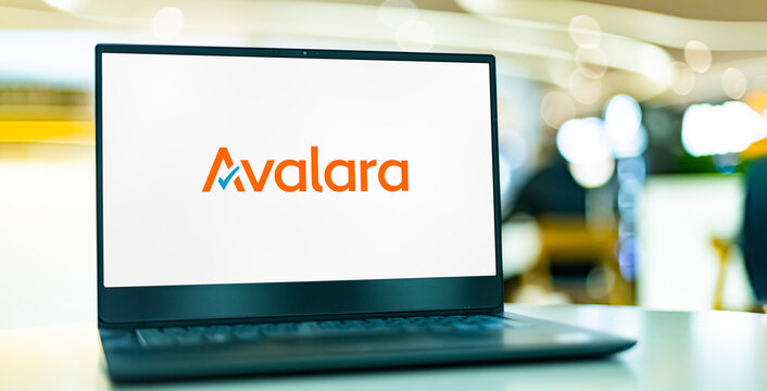 Laptop computer displaying logo of Avalara
