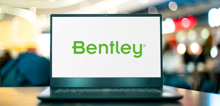 Laptop computer displaying logo of Bentley Systems