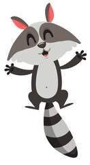 Happy excited cartoon raccoon or badger. Wild forest animal collection. Baby education. Isolated on white background.  Vector illustration