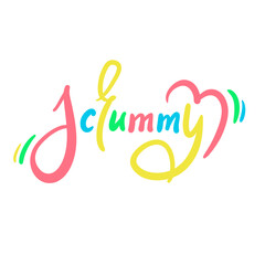 Fototapeta premium Scrummy - simple funny inspire motivational quote. Youth slang. Hand drawn lettering. Print for inspirational poster, t-shirt, bag, cups, card, flyer, sticker, badge. Cute funny vector writing