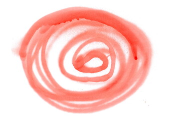 Red spray stain, graffiti spiral isolated on white 