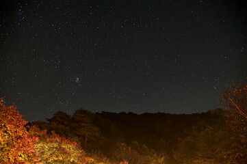 秋の日光の紅葉と星空