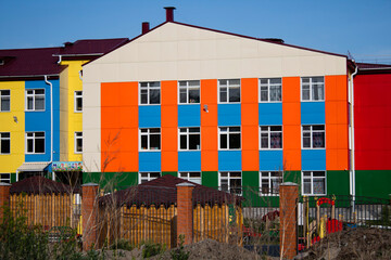 View of the new kindergarten building block in Kazakhstan.