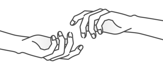 手を差し伸べるイラスト。寄り添い助け合うイメージのベクター素材。