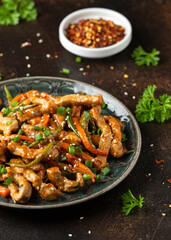 Chinese sichuan shredded pork with vegetables. Asian cuisine
